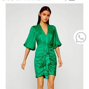 BCBG Maxazria green cocktail deep V neck dress